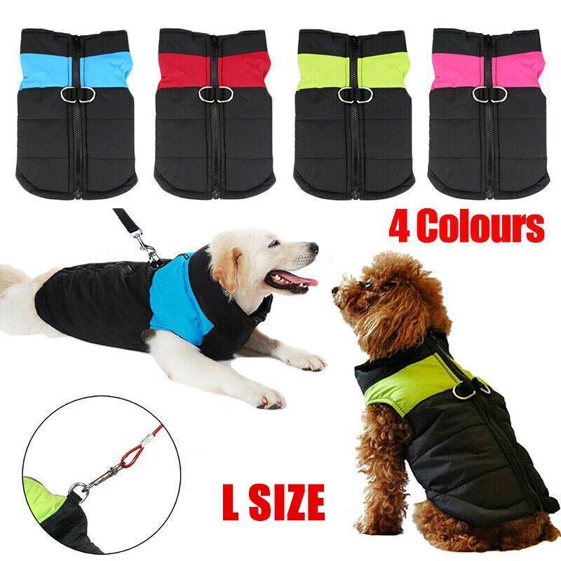 L Size Large Dog Jacket Padded Waterproof Pet Clothes Warm Windbreaker Vest Coat Winter - Green V528-CLOTHING-GREEN-L-37267