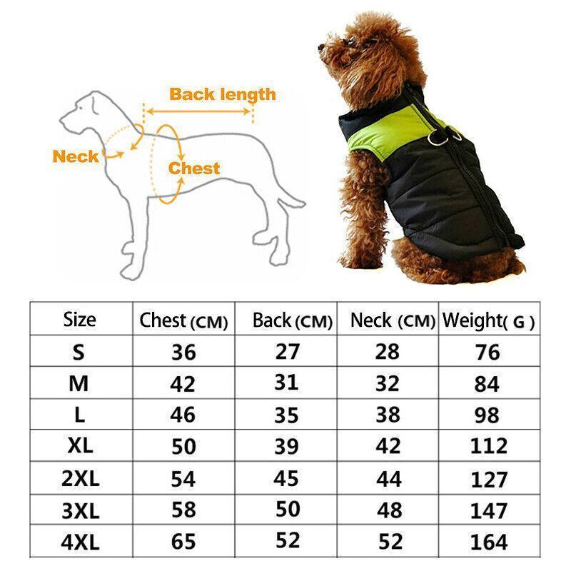 L Size Large Dog Jacket Padded Waterproof Pet Clothes Warm Windbreaker Vest Coat Winter - Green V528-CLOTHING-GREEN-L-37267