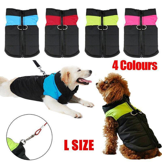 L Size Large Dog Jacket Padded Waterproof Pet Clothes Warm Windbreaker Vest Coat Winter - Red V528-CLOTHING-RED-L-63412