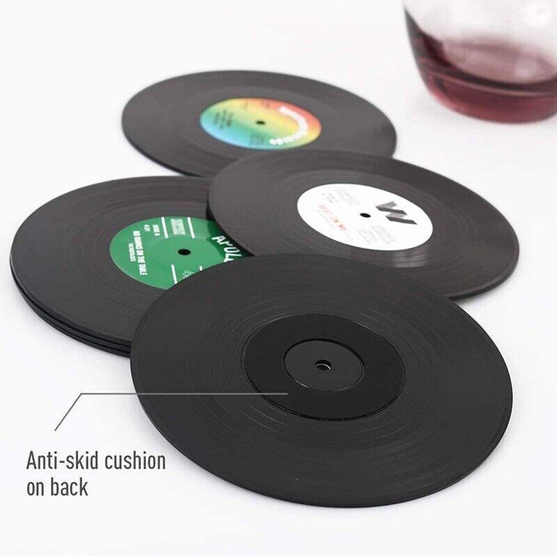 6PCS Retro Vinyl Record Drink Coasters Set - Round ABS Cup Mats for Home or Bar V528-COASTERS-6PCS-89270