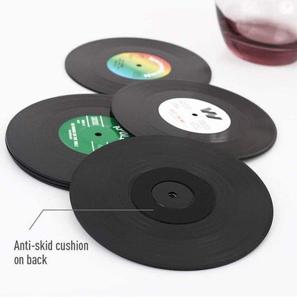 6PCS Retro Vinyl Record Drink Coasters Set - Round ABS Cup Mats for Home or Bar V528-COASTERS-6PCS-89270