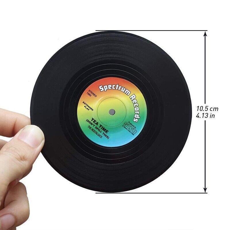 6PCS Retro Vinyl Record Drink Coasters Set - Round ABS Cup Mats for Home or Bar V528-COASTERS-6PCS-89270
