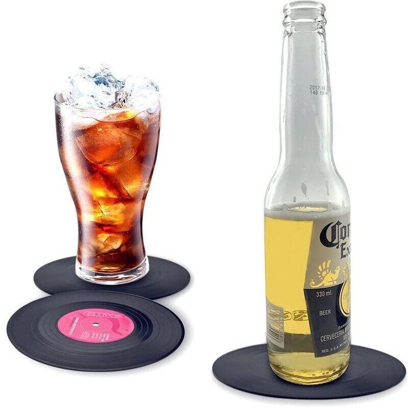6PCS Retro Vinyl Record Drink Coasters Set - Round ABS Cup Mats for Home or Bar V528-COASTERS-6PCS-89270