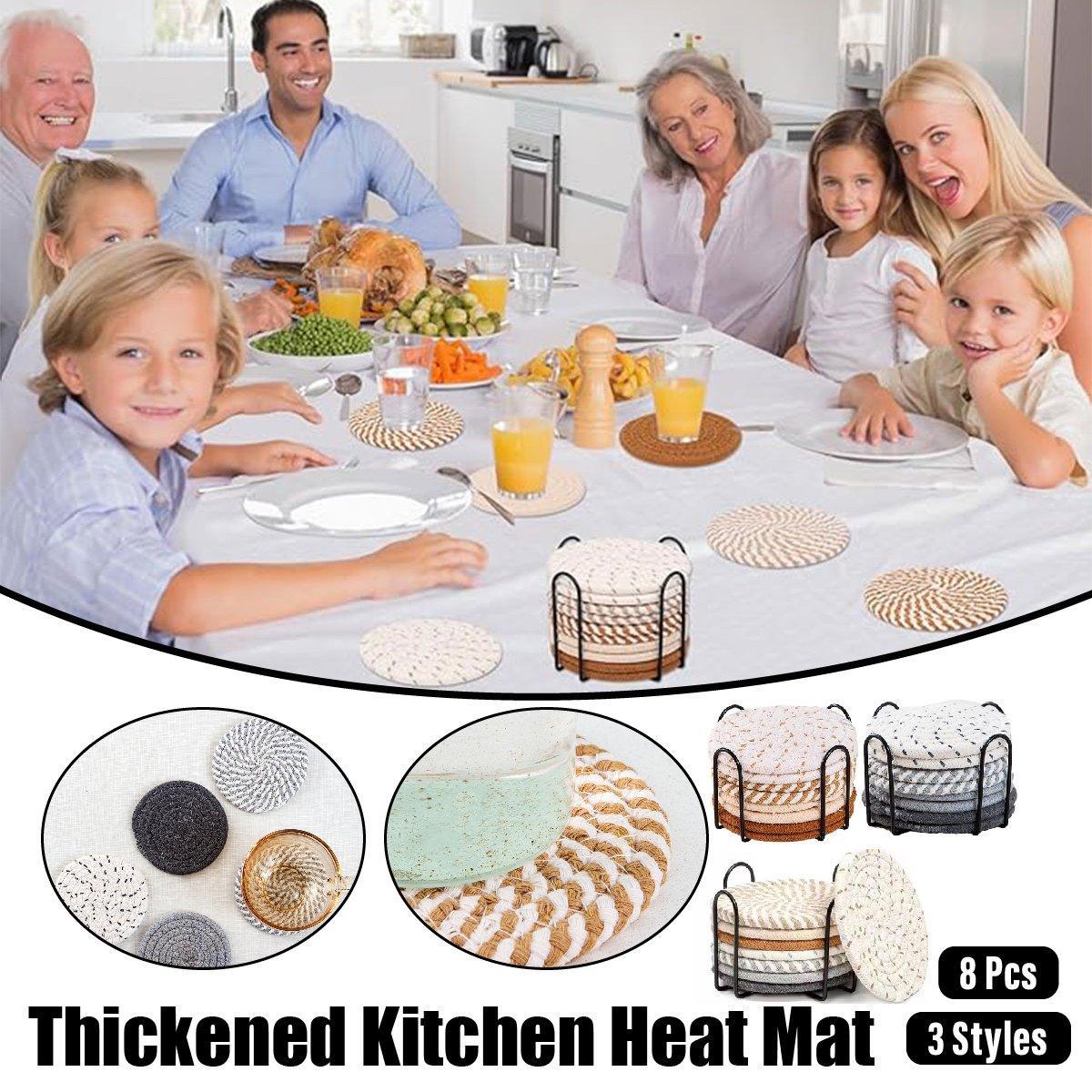 8PCS Round Cotton Woven Coaster Heat Resistant Thick Insulation Dining Table Mat - Grey V528-COASTERS-8PCS-GREY-902649