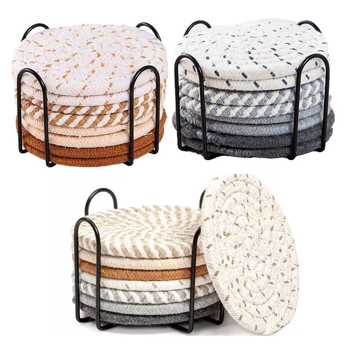 8PCS Round Cotton Woven Coaster Heat Resistant Thick Insulation Dining Table Mat - Grey V528-COASTERS-8PCS-GREY-902649