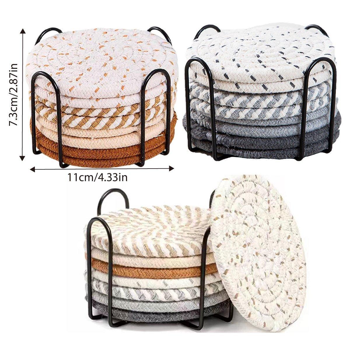 8PCS Round Cotton Woven Coaster Heat Resistant Thick Insulation Dining Table Mat - Grey V528-COASTERS-8PCS-GREY-902649