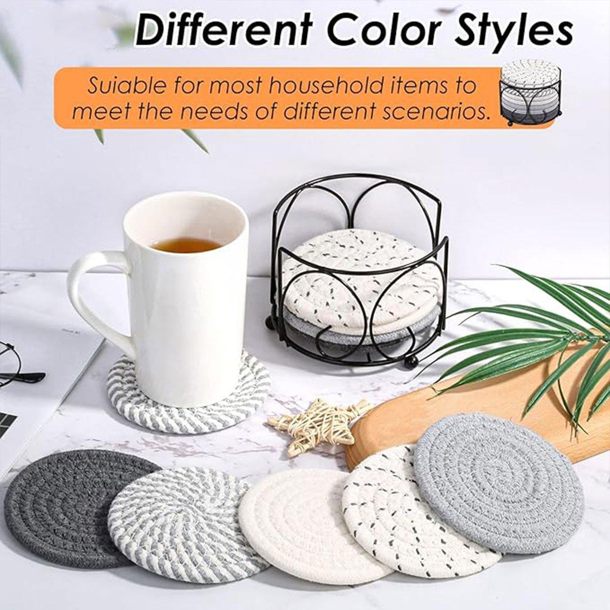 8PCS Round Cotton Woven Coaster Heat Resistant Thick Insulation Dining Table Mat - Grey V528-COASTERS-8PCS-GREY-902649