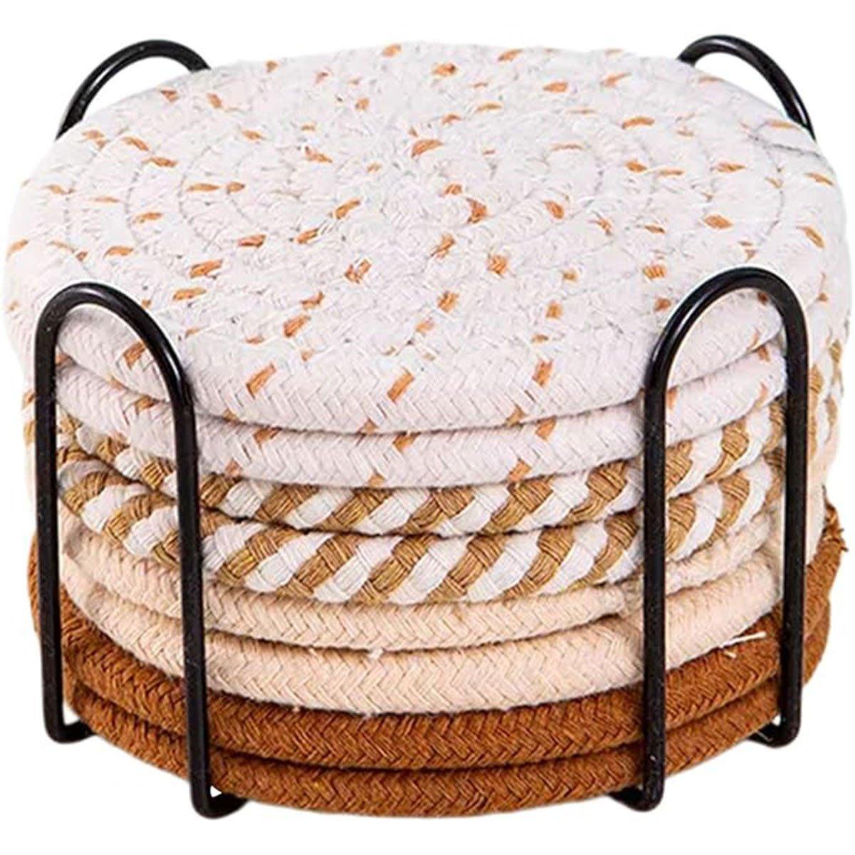 8PCS Round Cotton Woven Coaster Heat Resistant Thick Insulation Dining Table Mat - Grey V528-COASTERS-8PCS-GREY-902649