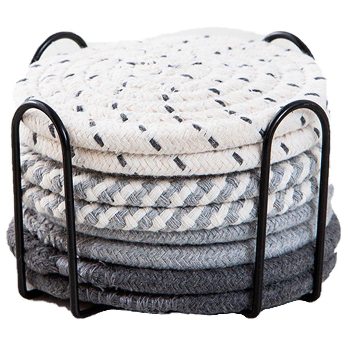 8PCS Round Cotton Woven Coaster Heat Resistant Thick Insulation Dining Table Mat - Mixed V528-COASTERS-8PCS-MIXED-632826