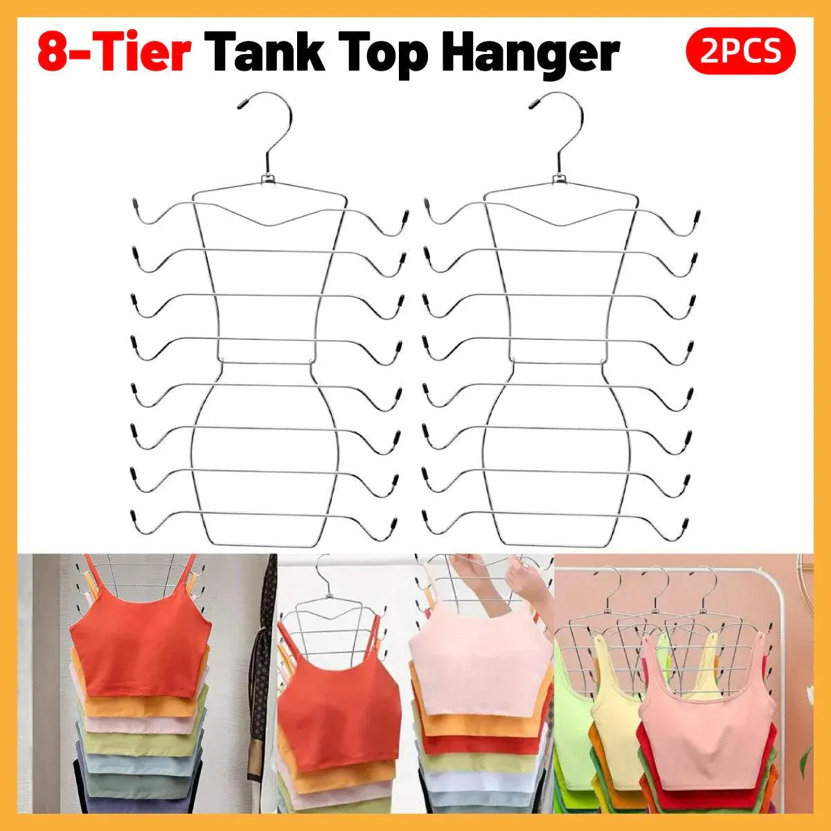 2pcs 8 Tier Metal Clothes Hanger Underwear Storage Organizer Stainless Steel V528-COAT-HANGER-2PCS-841264