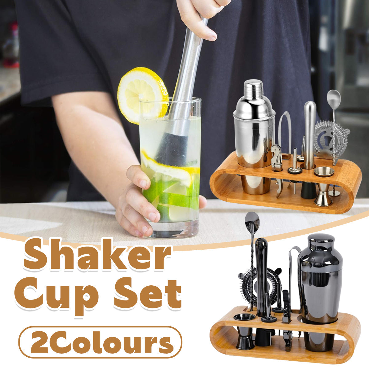 Cocktail Shaker Set Bar Tools Stainless Steel Mixing Glasses Drink Shaker Cups - Black V528-COCKTAIL-SETS-BLACK-565592