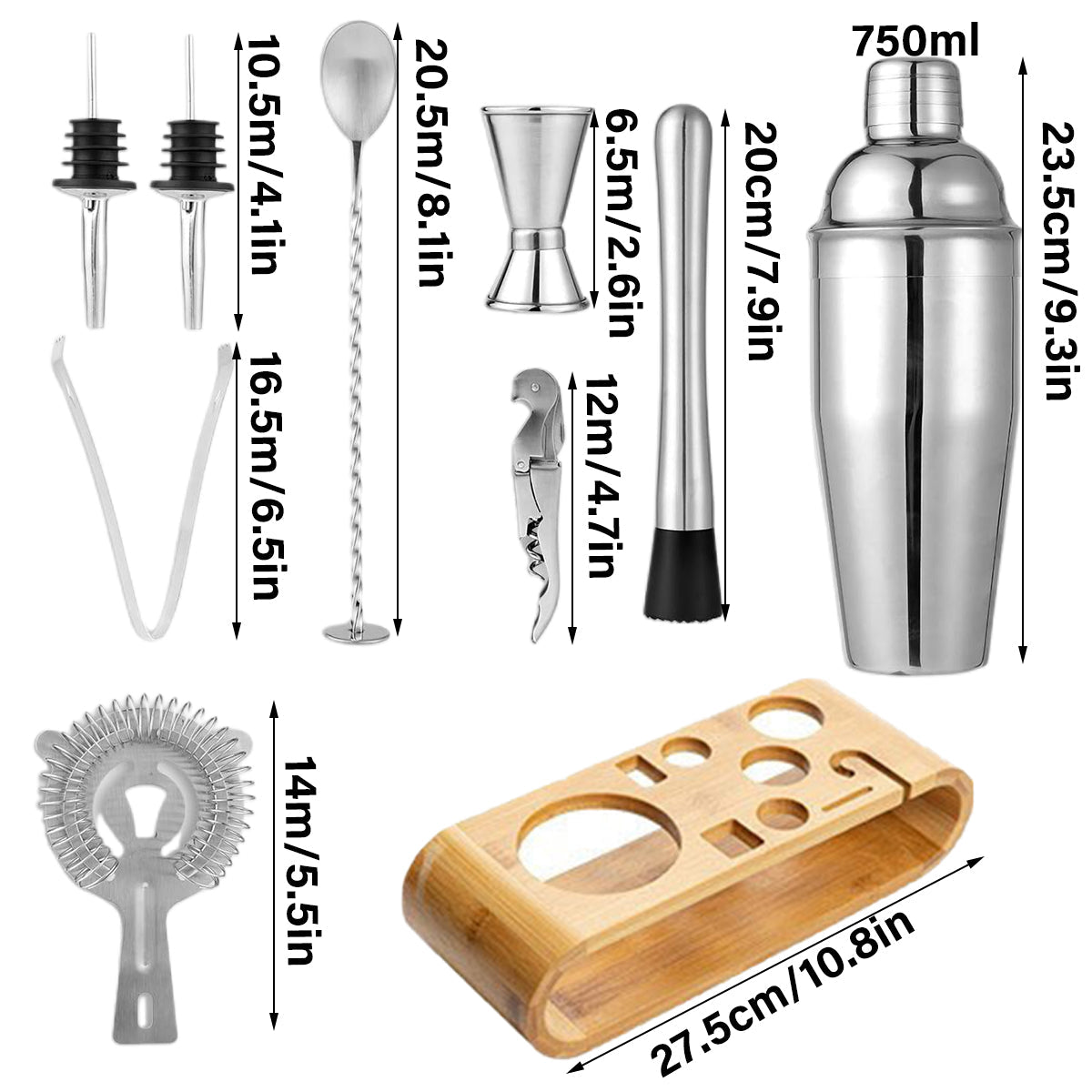 Cocktail Shaker Set Bar Tools Stainless Steel Mixing Glasses Drink Shaker Cups - Black V528-COCKTAIL-SETS-BLACK-565592