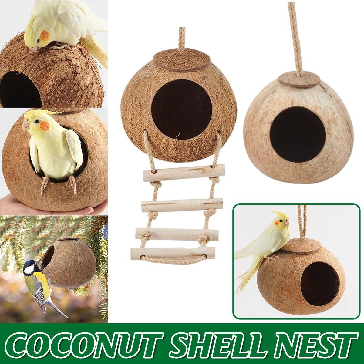 Lanyard Birdhouse Parrot Coconut Nest Bed Hanging Bird Cage for Small Birds - Stairs type V528-COCOANUT-NEST-LT-184597