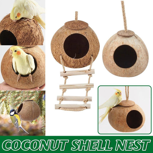 Lanyard Birdhouse Parrot Coconut Nest Bed Hanging Bird Cage for Small Birds - Stairs type V528-COCOANUT-NEST-LT-184597