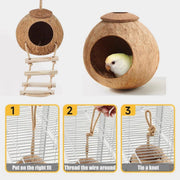Lanyard Birdhouse Parrot Coconut Nest Bed Hanging Bird Cage for Small Birds - Stairs type V528-COCOANUT-NEST-LT-184597