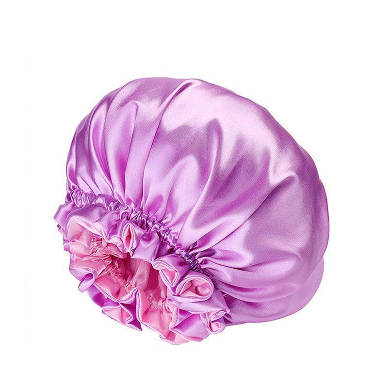 Womens Satin Sleep Cap Bonnet Elastic Wide Band Hair Sleeping Hat - Light Purple V528-COCOLOUR-LIGHTPURPLE014781