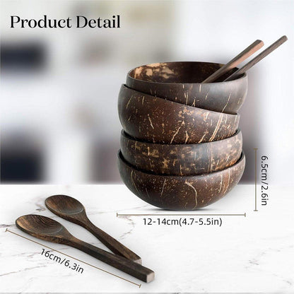 4Sets Natural Coconut Shell Bowls Tableware for Rice Dessert Salad V528-COCONUT-4PCS-669956