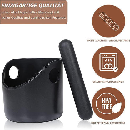 Coffee Knock Box Espresso Grounds Bin with Non Slip Base and Rubber Knock Bar 550ml V528-COFFEBUCKET-BLACK-30054