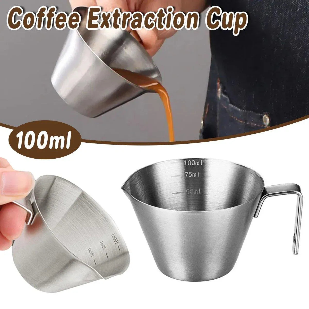 100ml Stainless Steel Coffee Extraction Measuring Cup Graduated Coffee Tool V528-COFFEE-EXTRACT-CUP-SILVER-998402