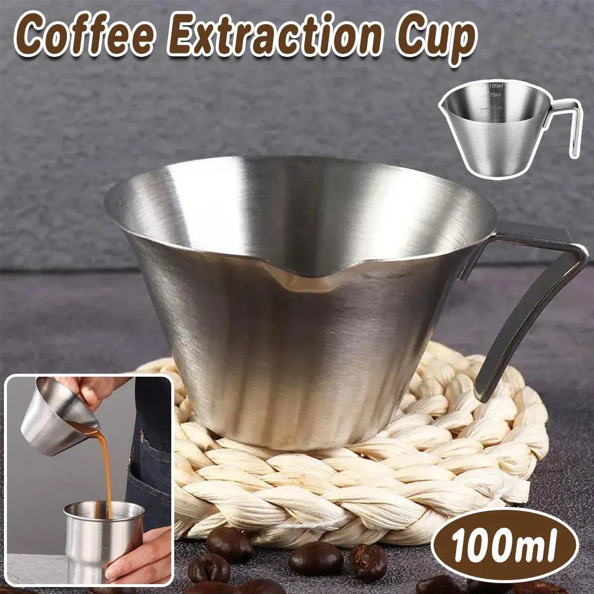 100ml Stainless Steel Coffee Extraction Measuring Cup Graduated Coffee Tool V528-COFFEE-EXTRACT-CUP-SILVER-998402