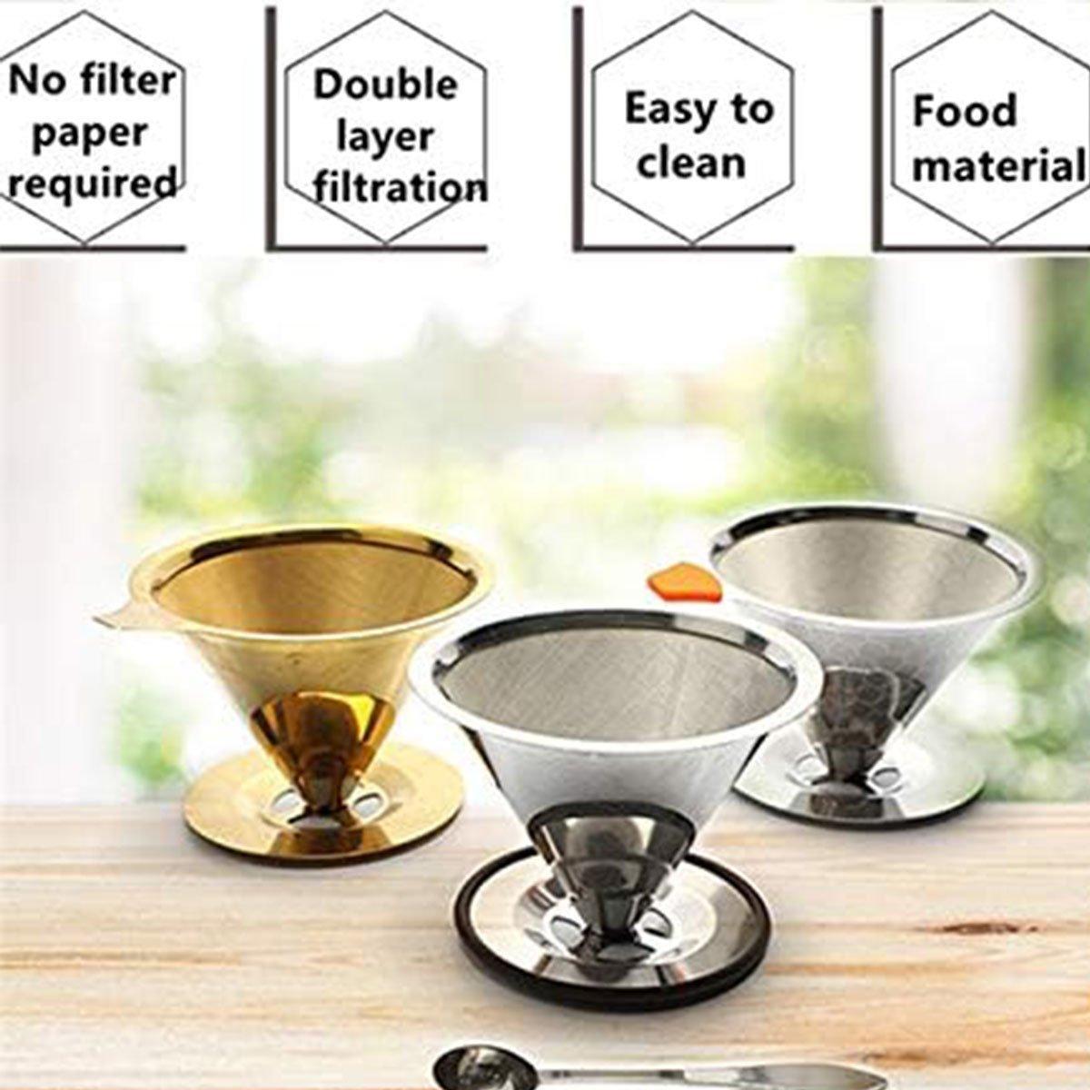 Stainless Steel Double Layer Hand Coffee Filter 600 Mesh Paper-Free Tea Funnel V528-COFFEE-FILTER-4-600-773144