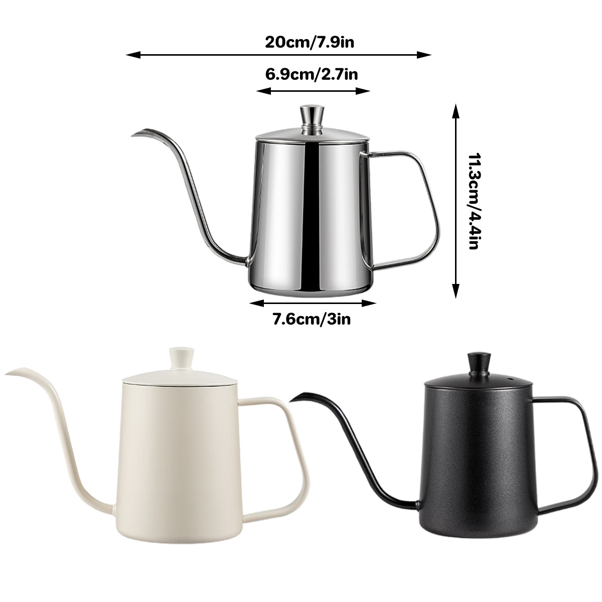 Hand Drip Coffee Pot Stainless Steel Fine Spout Hanging Ear Filter Cup Kettle - Silver V528-COFFEE-KETTLE-SILVER-489507
