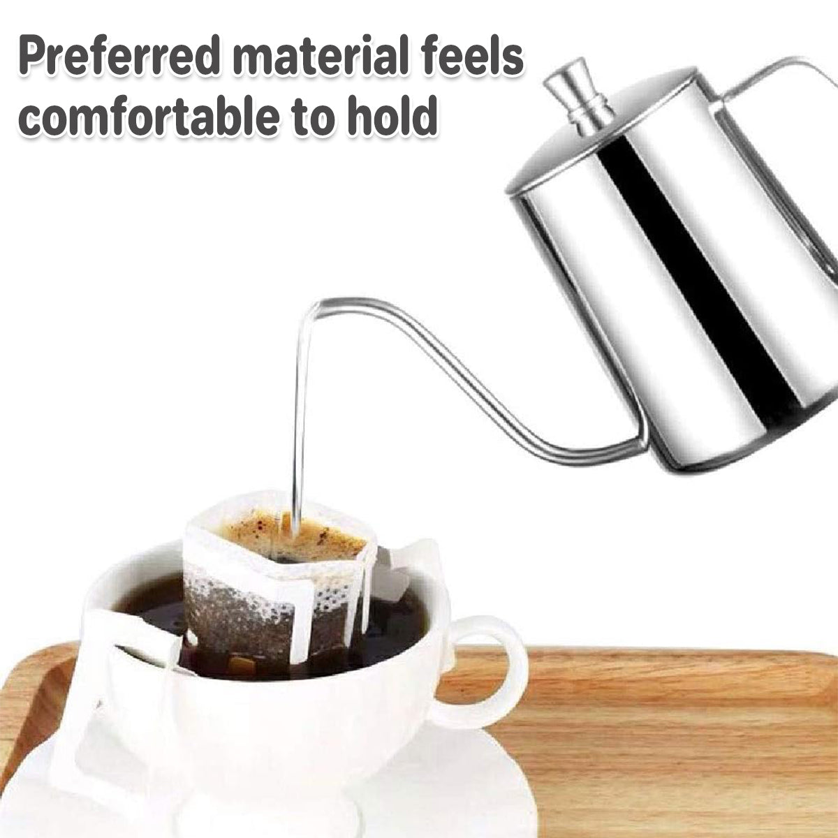 Hand Drip Coffee Pot Stainless Steel Fine Spout Hanging Ear Filter Cup Kettle - Silver V528-COFFEE-KETTLE-SILVER-489507