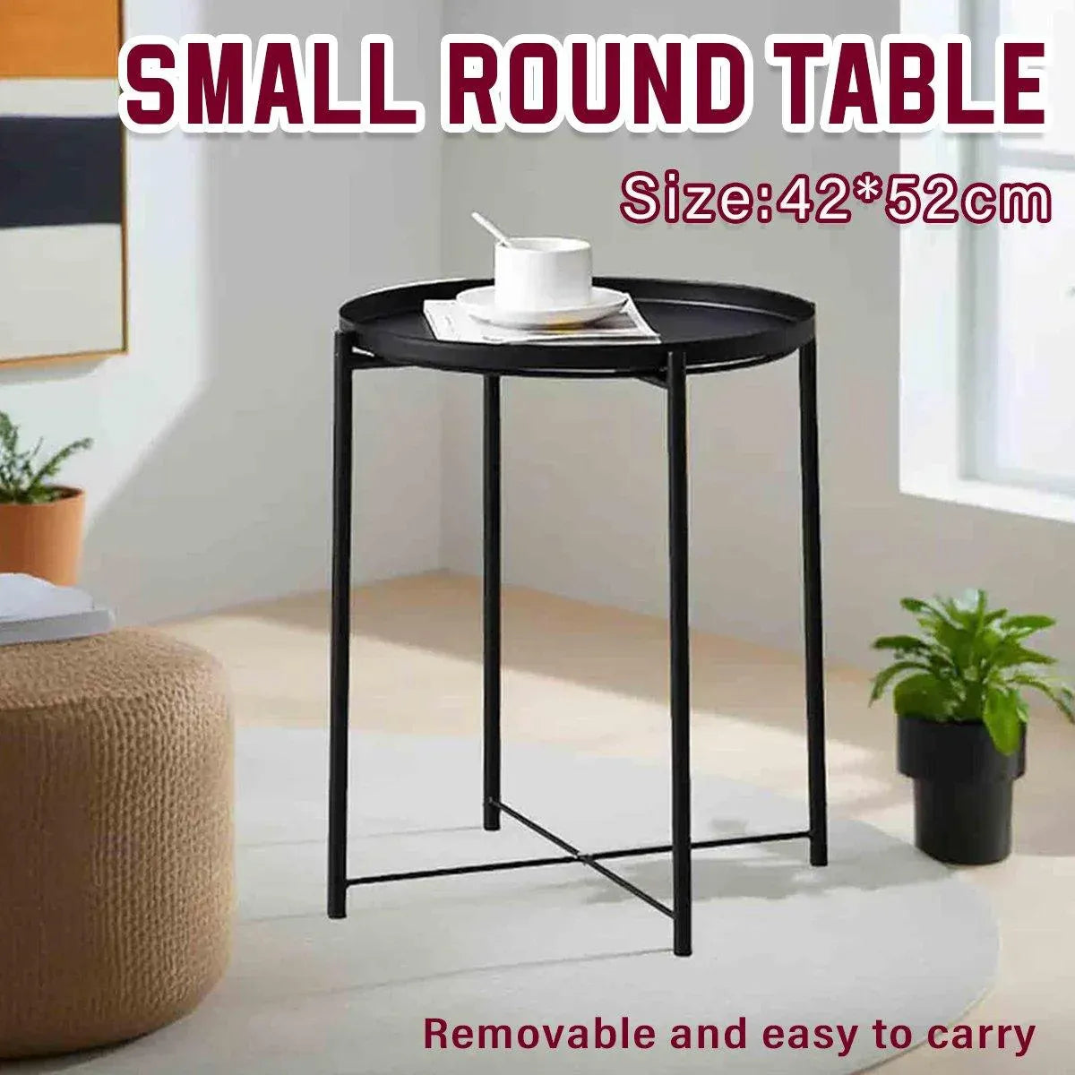 Small Coffee Table Simple Tray Mini Round Table Compact Side Table Living Room V528-COFFEE-TABLE-BLACK-862547
