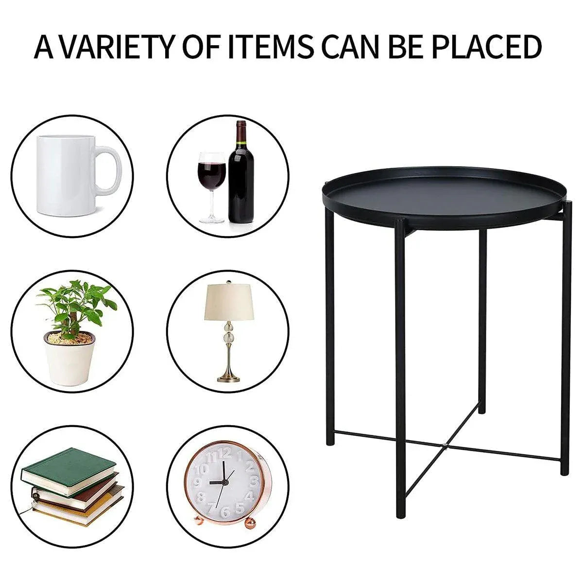 Small Coffee Table Simple Tray Mini Round Table Compact Side Table Living Room V528-COFFEE-TABLE-BLACK-862547