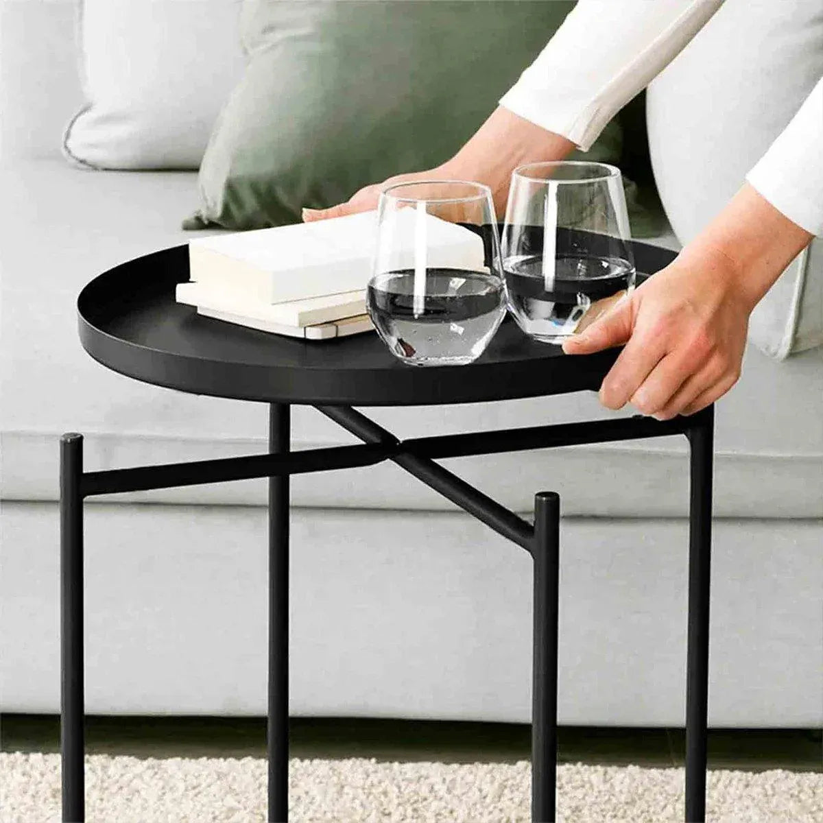 Small Coffee Table Simple Tray Mini Round Table Compact Side Table Living Room V528-COFFEE-TABLE-BLACK-862547