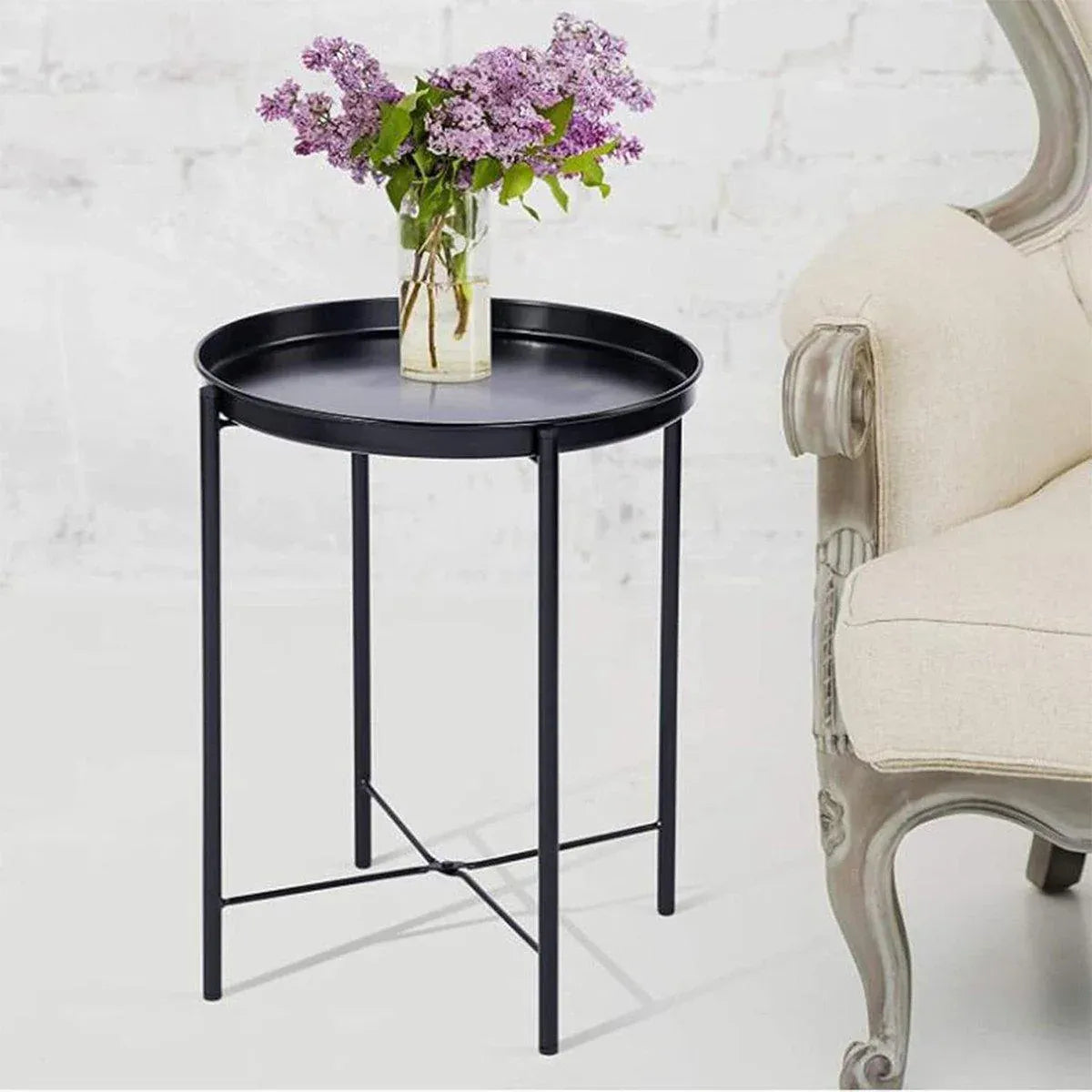 Small Coffee Table Simple Tray Mini Round Table Compact Side Table Living Room V528-COFFEE-TABLE-BLACK-862547