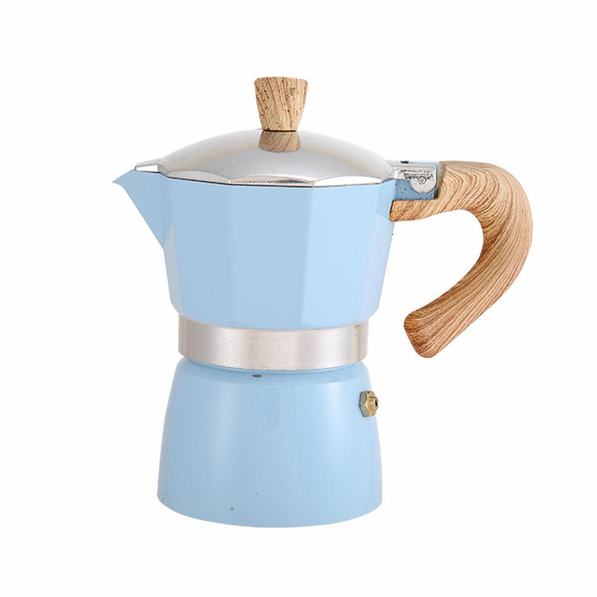 Portable Coffee Maker Wood Grain Handle Outdoor Manual Espresso Machine Camping - Blue-150ml V528-COFFEEMAKER-BLUE-150ML-959797