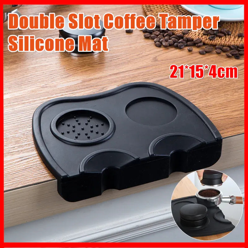 Double Slot Silicone Coffee Tamper Mat | Non-Slip Corner Tamping Pad 21x15x4cm V528-COFFEEMATS-L-44191