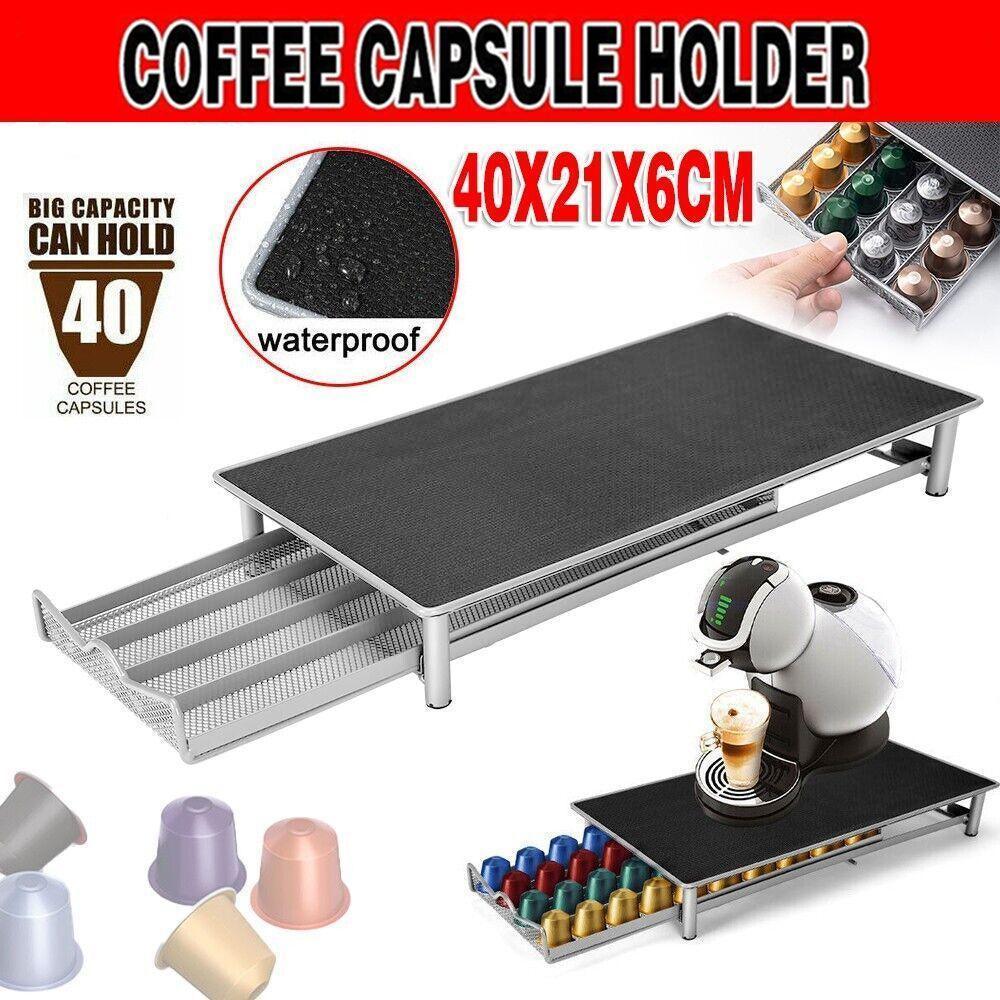 Coffee Capsule Drawer Holder for 40 Nespresso Pods with Non-Slip Top Rack V528-COFFEESTAND-GREY-79775