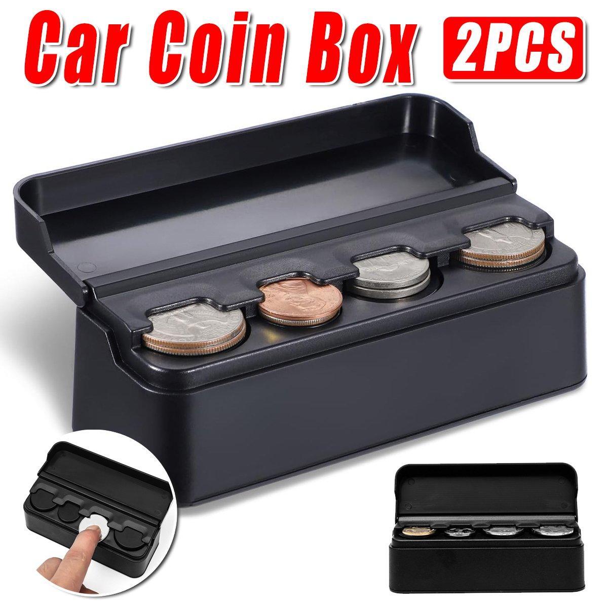 2X Car Coin Holder Portable Mini Change Storage Box Container Organizer Interior V528-COIN-CASE-BLACK-2PCS-735214