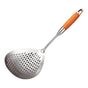 304 Stainless Steel Kitchen Colander Long Handle Noodle Dumpling Strainer Spoon - Yellow wood V528-COLANDER-HMH-751009