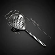 304 Stainless Steel Kitchen Colander Long Handle Noodle Dumpling Strainer Spoon - Yellow wood V528-COLANDER-HMH-751009