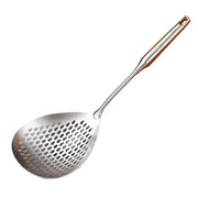 304 Stainless Steel Kitchen Colander Long Handle Noodle Dumpling Strainer Spoon - Stainless steel V528-COLANDER-YS-908111