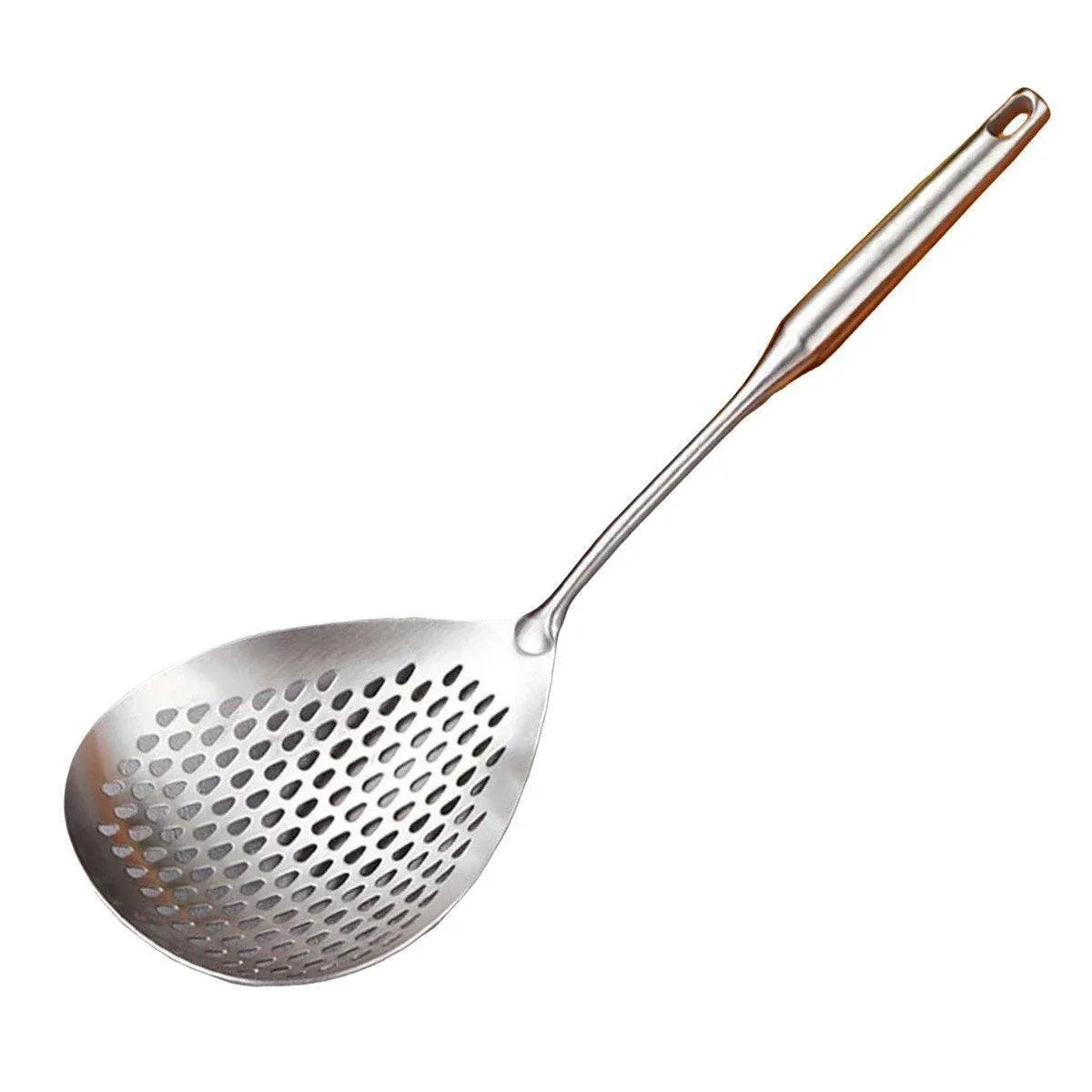 304 Stainless Steel Kitchen Colander Long Handle Noodle Dumpling Strainer Spoon - Stainless steel V528-COLANDER-YS-908111