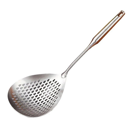 304 Stainless Steel Kitchen Colander Long Handle Noodle Dumpling Strainer Spoon - Stainless steel V528-COLANDER-YS-908111