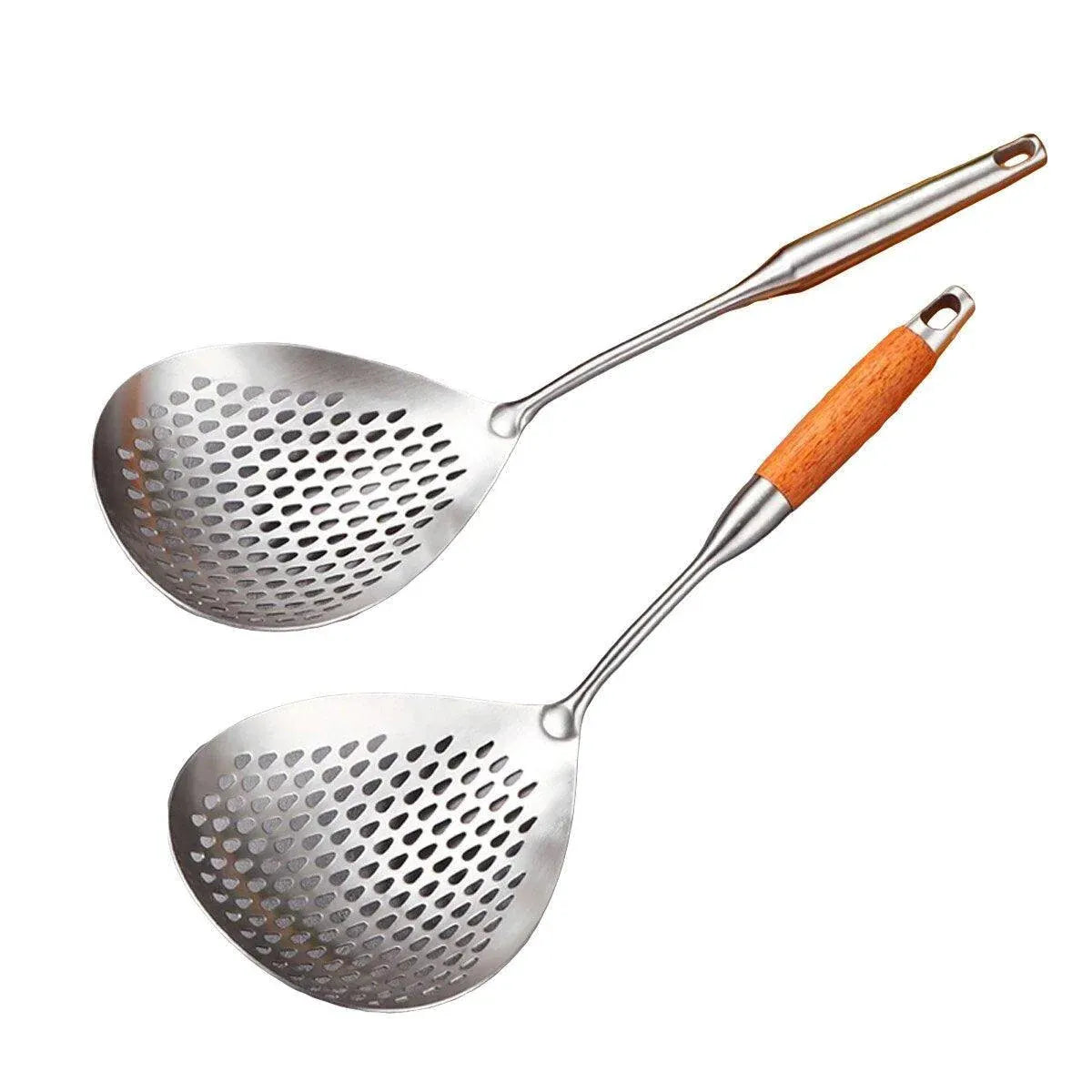 304 Stainless Steel Kitchen Colander Long Handle Noodle Dumpling Strainer Spoon - Stainless steel V528-COLANDER-YS-908111