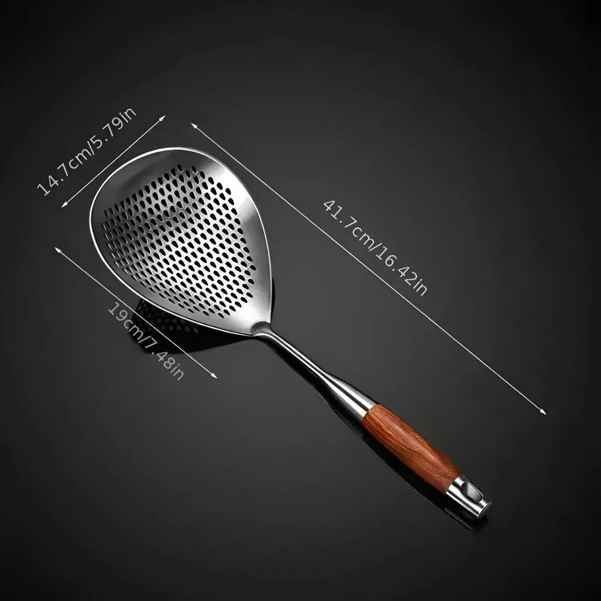 304 Stainless Steel Kitchen Colander Long Handle Noodle Dumpling Strainer Spoon - Stainless steel V528-COLANDER-YS-908111