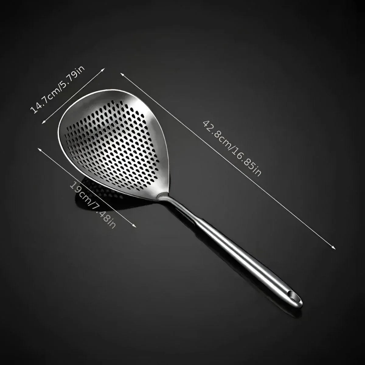 304 Stainless Steel Kitchen Colander Long Handle Noodle Dumpling Strainer Spoon - Stainless steel V528-COLANDER-YS-908111
