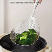304 Stainless Steel Kitchen Colander Long Handle Noodle Dumpling Strainer Spoon - Stainless steel V528-COLANDER-YS-908111