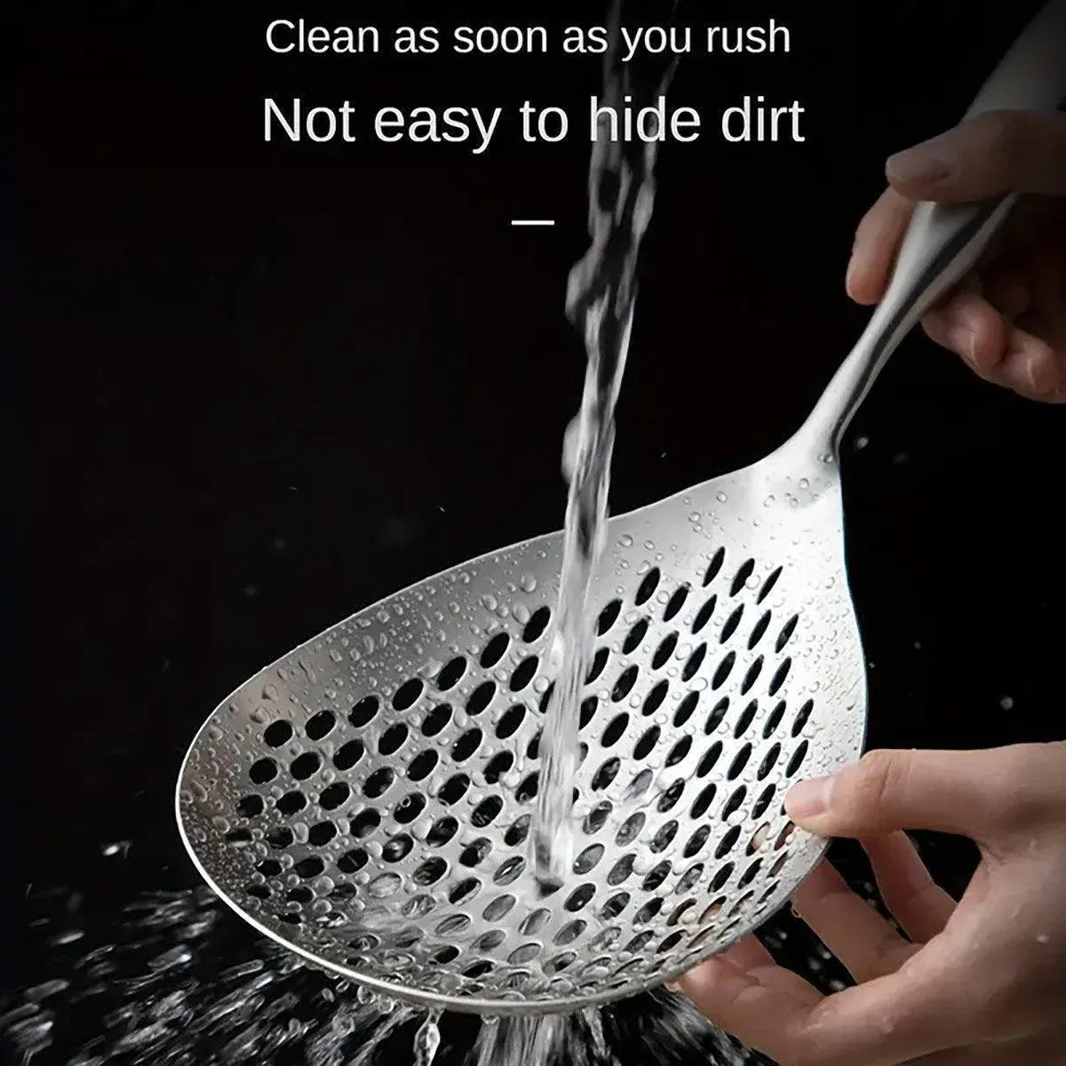304 Stainless Steel Kitchen Colander Long Handle Noodle Dumpling Strainer Spoon - Stainless steel V528-COLANDER-YS-908111