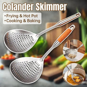 304 Stainless Steel Kitchen Colander Long Handle Noodle Dumpling Strainer Spoon - Stainless steel V528-COLANDER-YS-908111