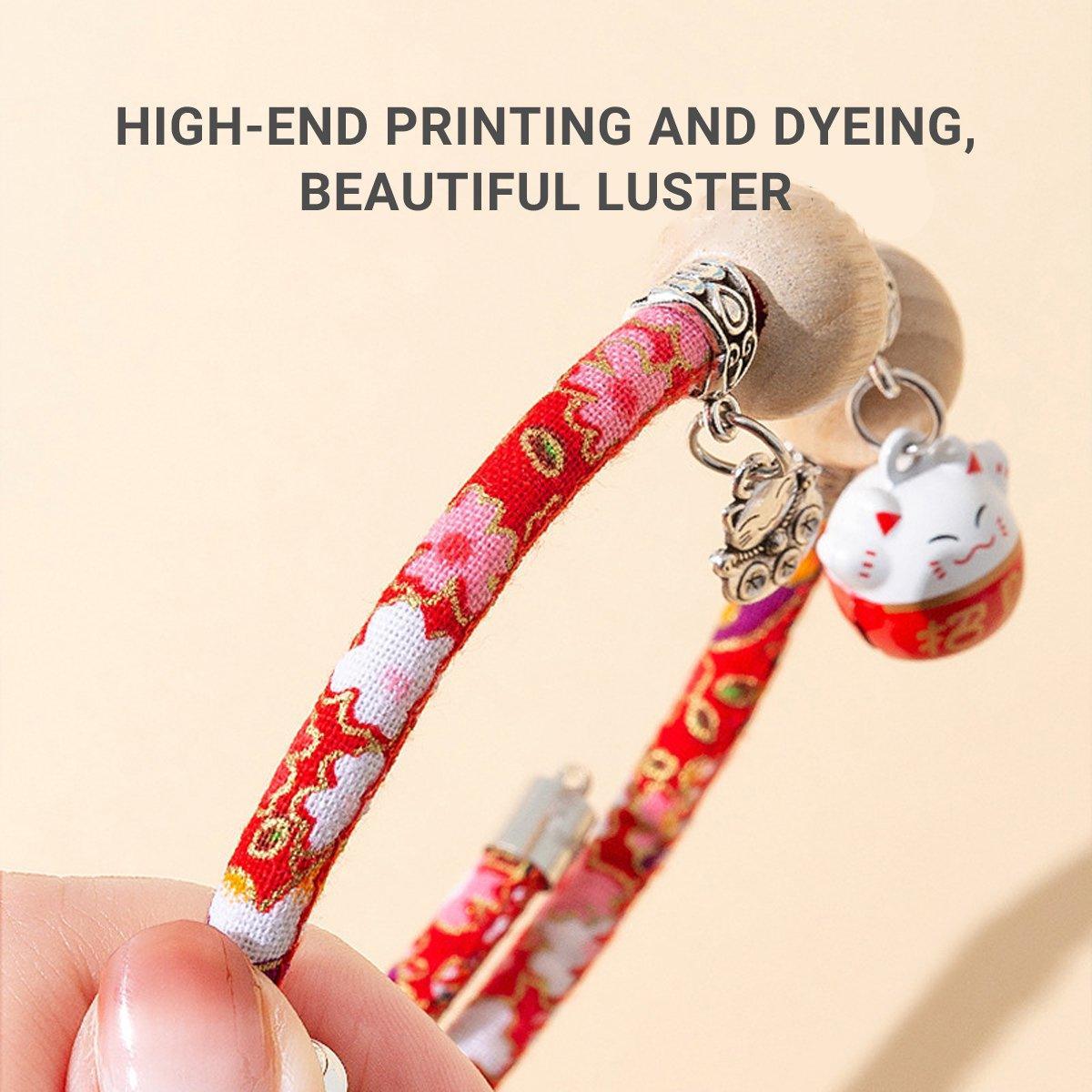 Camphor Wood Bead Collar with Bell Necklace for Cats and Dogs Pet Accessories - Red-Longevity Lock V528-COLLAR-CMS-RED-XS-415614