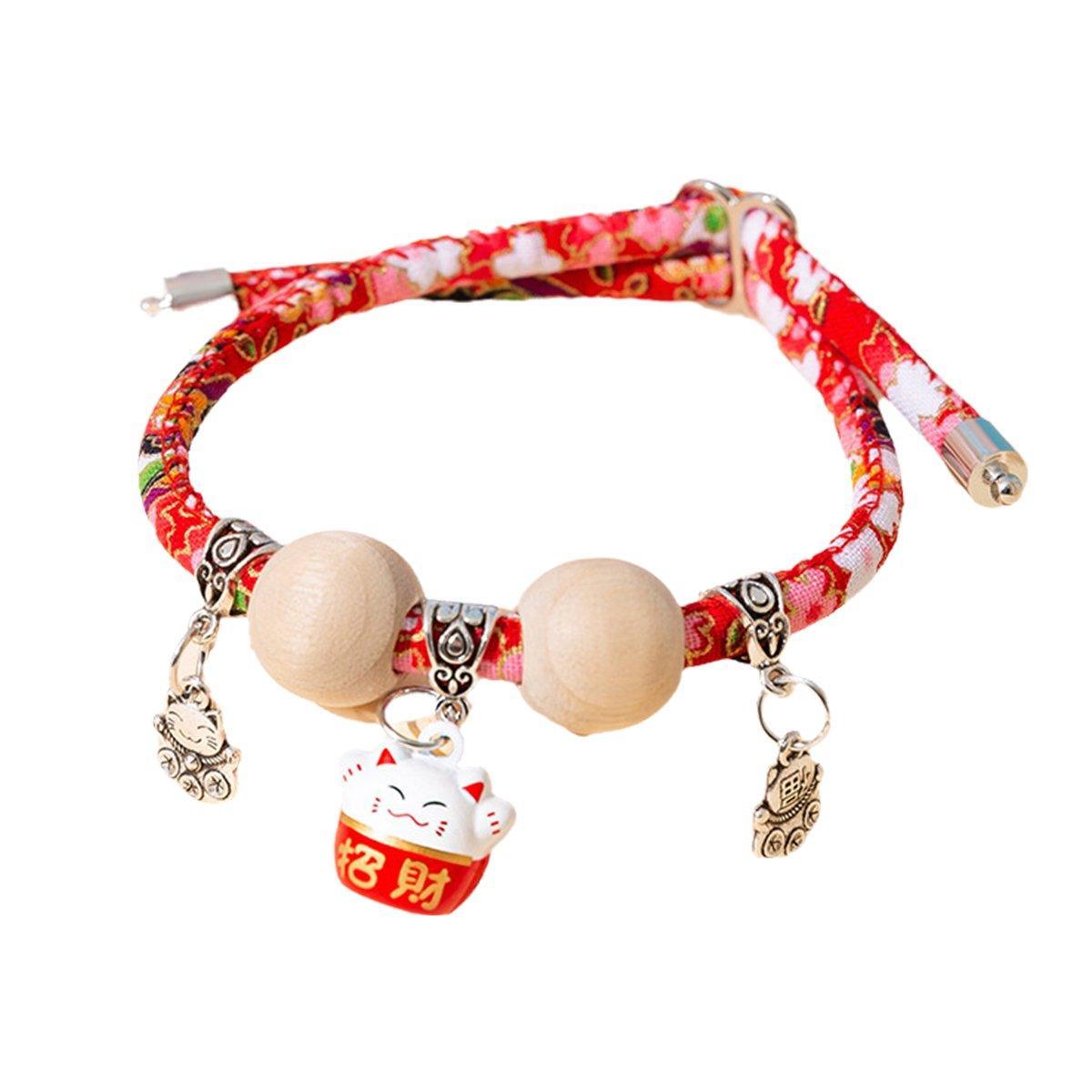 Camphor Wood Bead Collar with Bell Necklace for Cats and Dogs Pet Accessories - Red-Longevity Lock V528-COLLAR-CMS-RED-XS-415614
