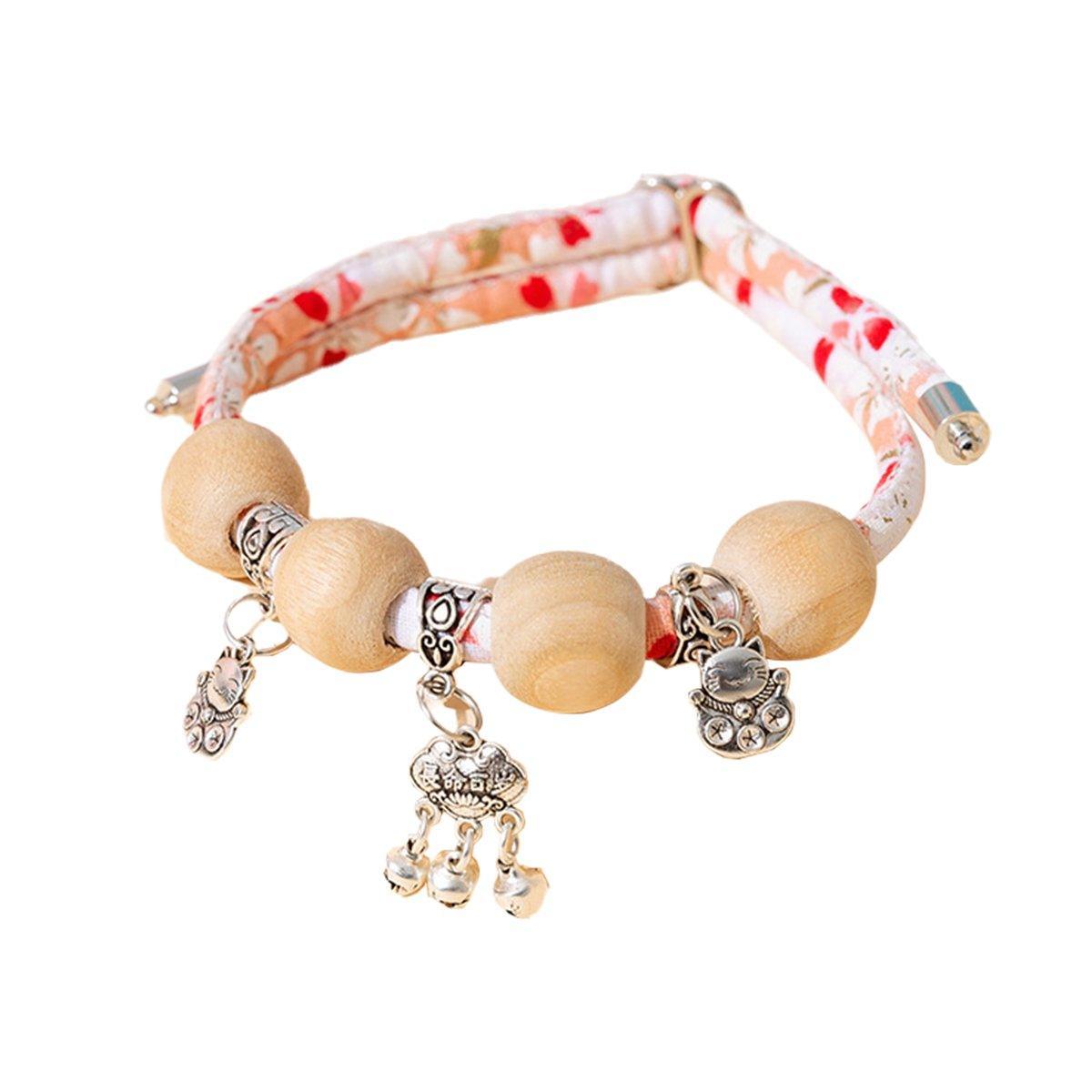 Camphor Wood Bead Collar with Bell Necklace for Cats and Dogs Pet Accessories - Red-Longevity Lock V528-COLLAR-CMS-RED-XS-415614