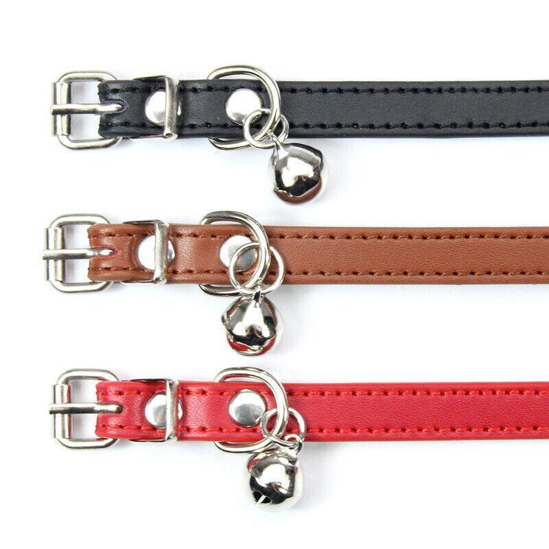 Adjustable PU Leather Cat Collar with Bell Breakaway Buckle 9 Colours - Pink V528-COLLAR-PINK-72266